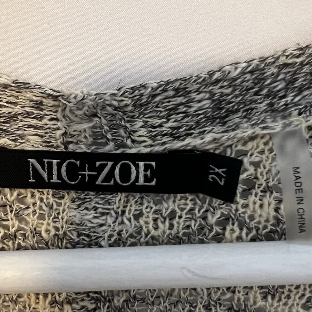 Nic & Zoe Women Cardigan Fringe Hi Lo Open Front Knit Gray Size 2X Boho Cotton - Picture 3 of 7